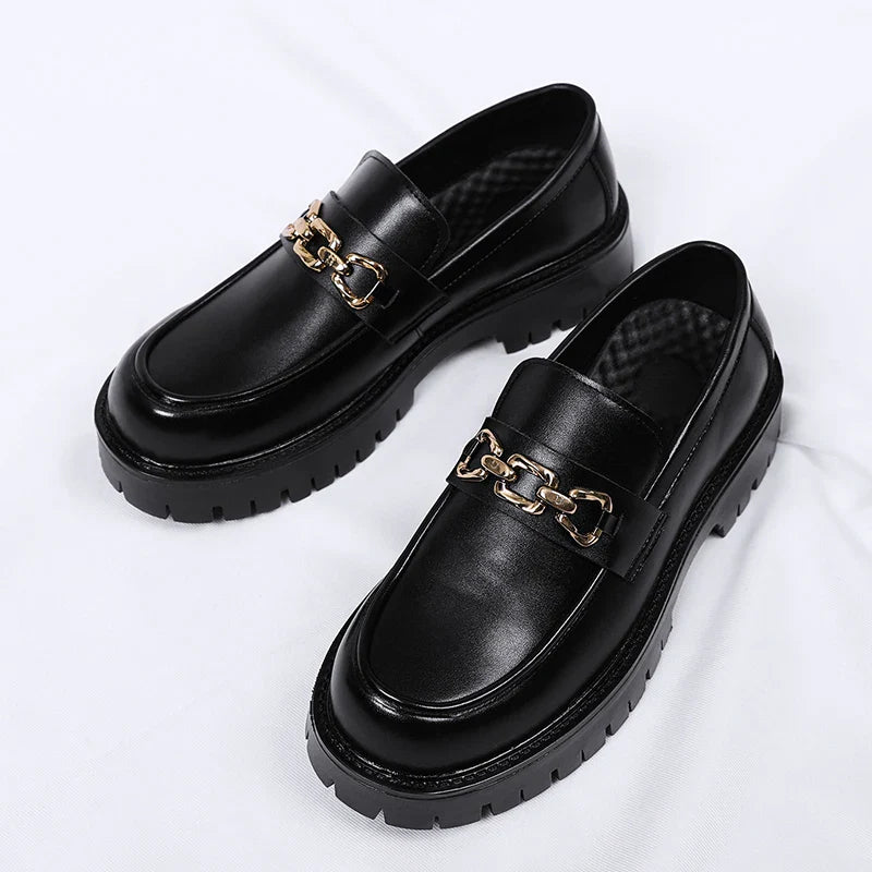 New Luxury Brand Men's Shoes Black Business Loafers for Men Leather Thick Bottom Casual Shoes Wedding Formal Shoes Mocassins