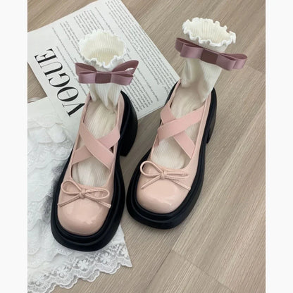 Futurecen Women Bow Marie Jane Shoes Platform Fashion Mid Heels Sandals Autumn New Pumps Lolita Shoes Dress Casual Chunky Shoes