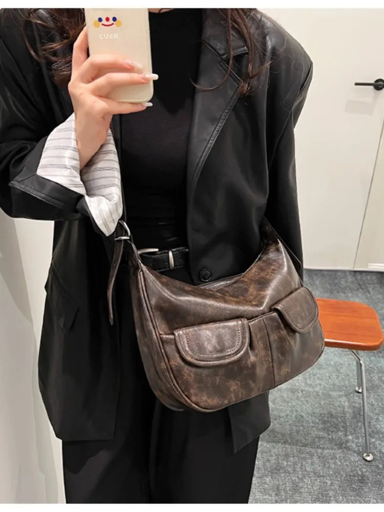 binfenxie Vintage Coffee Shoulder Bag Women Retro New Autumn Pocket Chic Casual Underarm Bag Female Hot Girls Y2k Handbag Bolsa