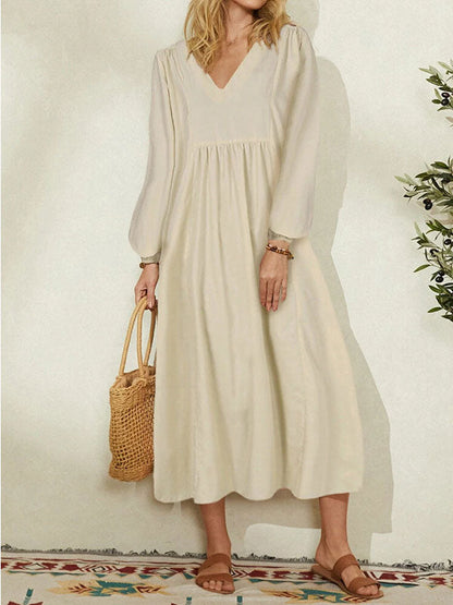 V Neck Lantern Sleeve Maxi Dress