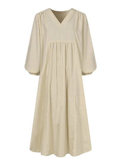 V Neck Lantern Sleeve Maxi Dress