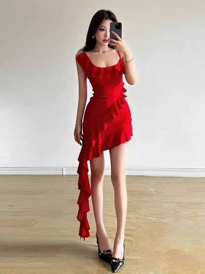 Red Irregular Sexy Short Dress HOT1326