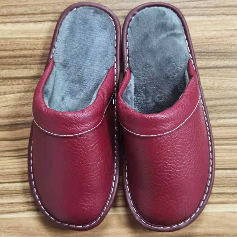 Autumn Winter Indoor Shoes Men's Slippers Plus Size 47 48 Man Concise Navy Blue Slides Simple Leather Home Slippers For Men