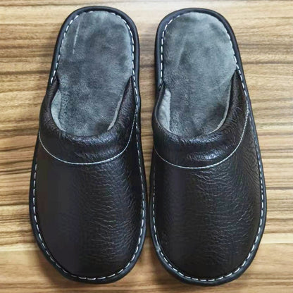 Autumn Winter Indoor Shoes Men's Slippers Plus Size 47 48 Man Concise Navy Blue Slides Simple Leather Home Slippers For Men