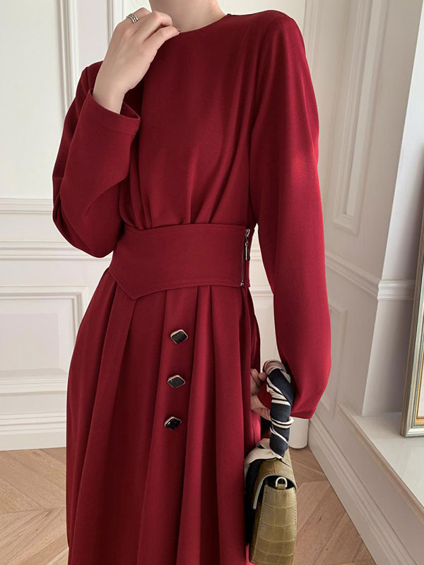 Buttoned Long Sleeve Corset Midi Dress