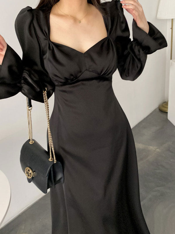 Satin Puff Sleeve Midi Dress