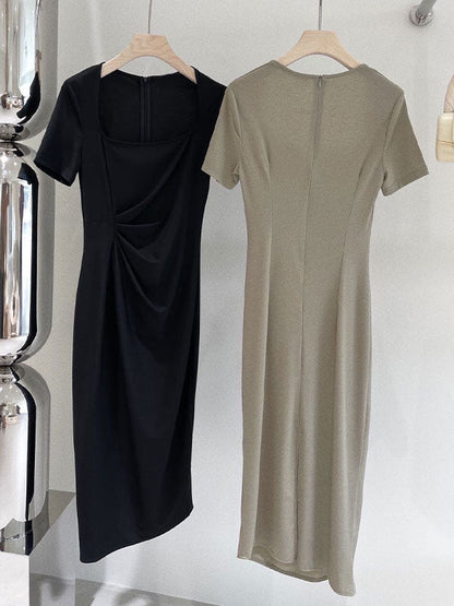 Ruched Split Short Sleeve Maxi Dress