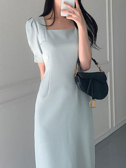 Vintage Puff Sleeve Split Maxi Dress