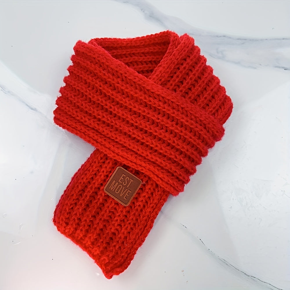 1pc Children's Scarf, Solid Color Versatile Warm Knitted Neck For Autumn And Winter Student