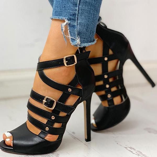 Women Peep Toe Ankle Strap High Heels Dress Pump Shoes