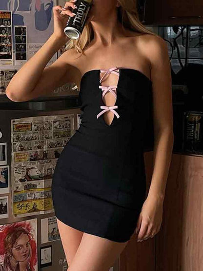 Cutout Bow Decor Wrap Hip Mini Dress