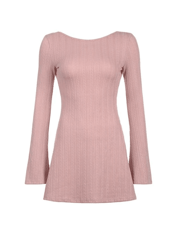 Backless Knitted Long Sleeve Mini Dress