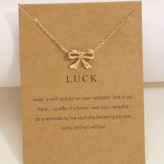 1pc Minimalist Elegant Style Golden Bow Charm Necklace Golden Bowknot Pendant Necklace Jewelry For Women