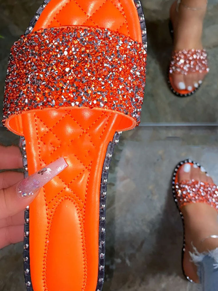 Rhinestone Bling Flat Slippers