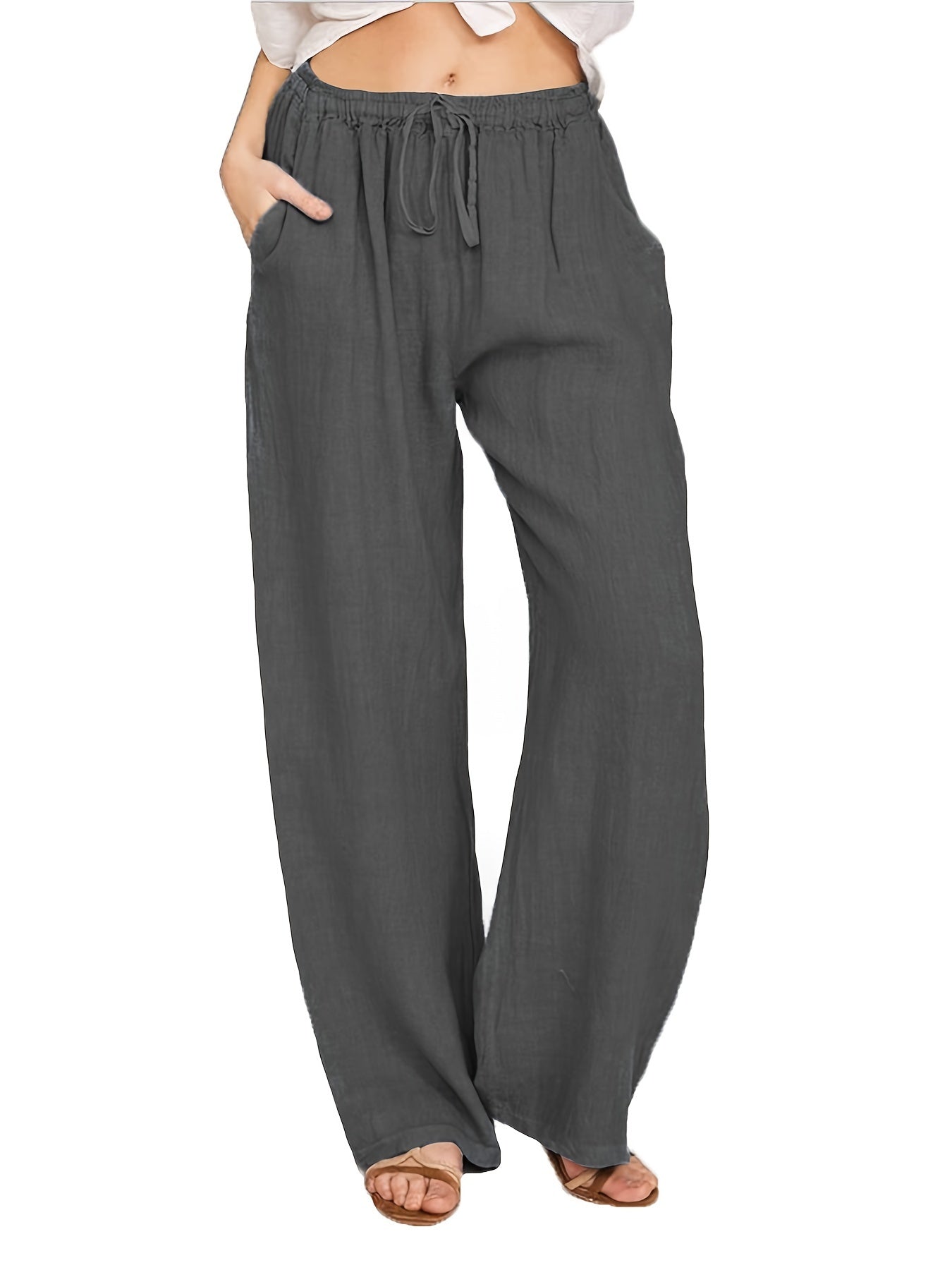 「binfenxie」Drawstring Wide Leg Pants, Solid Loose Palazzo Pants, Casual Every Day Pants, Women's Clothing