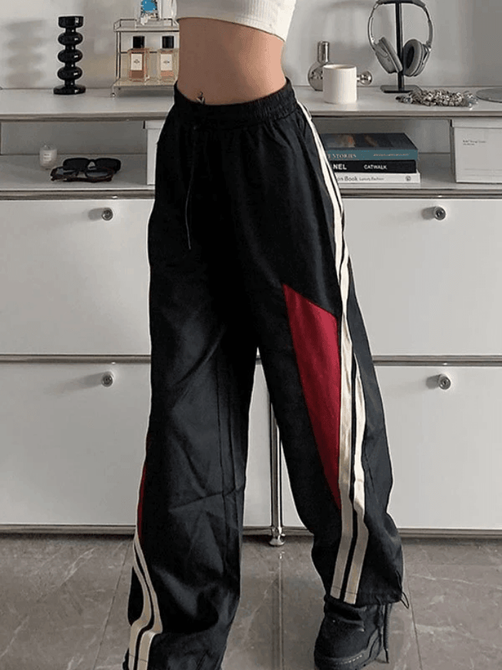 Contrast Paneled Black Baggy Sweatpants