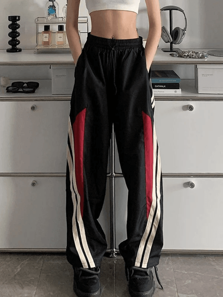 Contrast Paneled Black Baggy Sweatpants