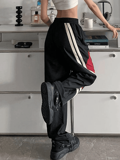 Contrast Paneled Black Baggy Sweatpants