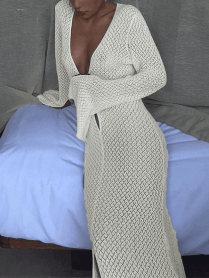 Crochet Long Sleeve Maxi Beach Dress