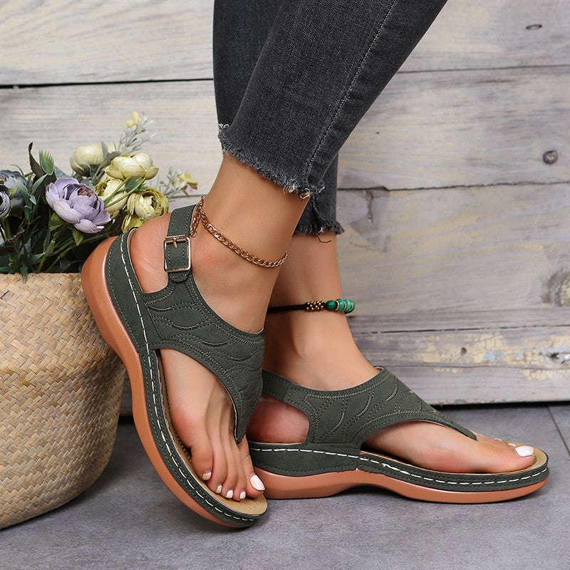 「binfenxie」Women's Stylish Wedge Heeled Flip Flops - Open Toe Sandals with Ankle Strap for a Casual Look