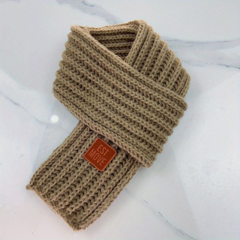 1pc Children's Scarf, Solid Color Versatile Warm Knitted Neck For Autumn And Winter Student