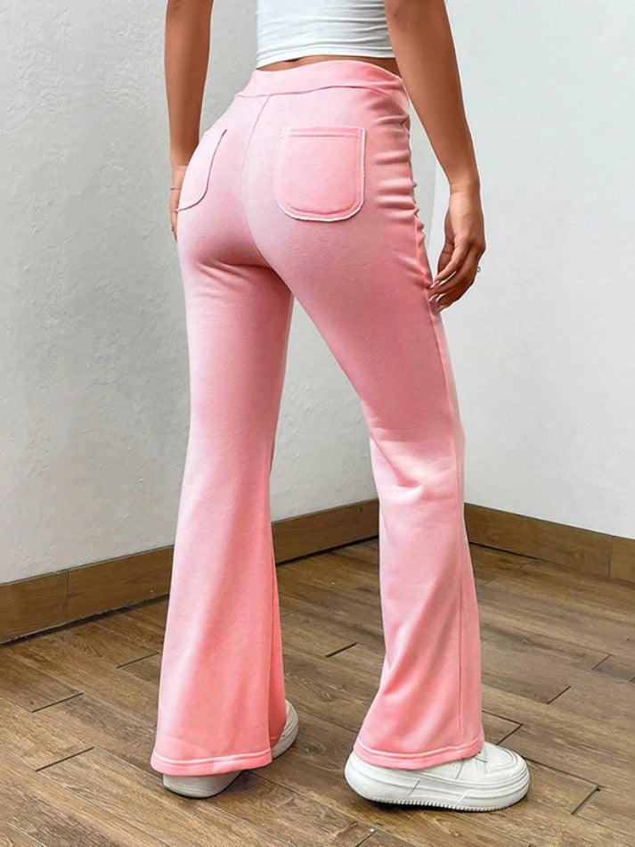 Solid Drawstring Flare Leg Pants