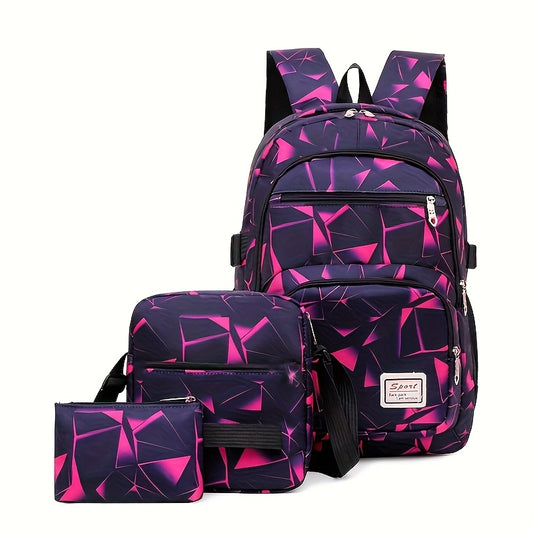 3PCS Ultimate Preppy Backpack Set - Spacious & Durable School & Travel Bags - Stylish Crossbody, Shoulder Bag & Purse Combo