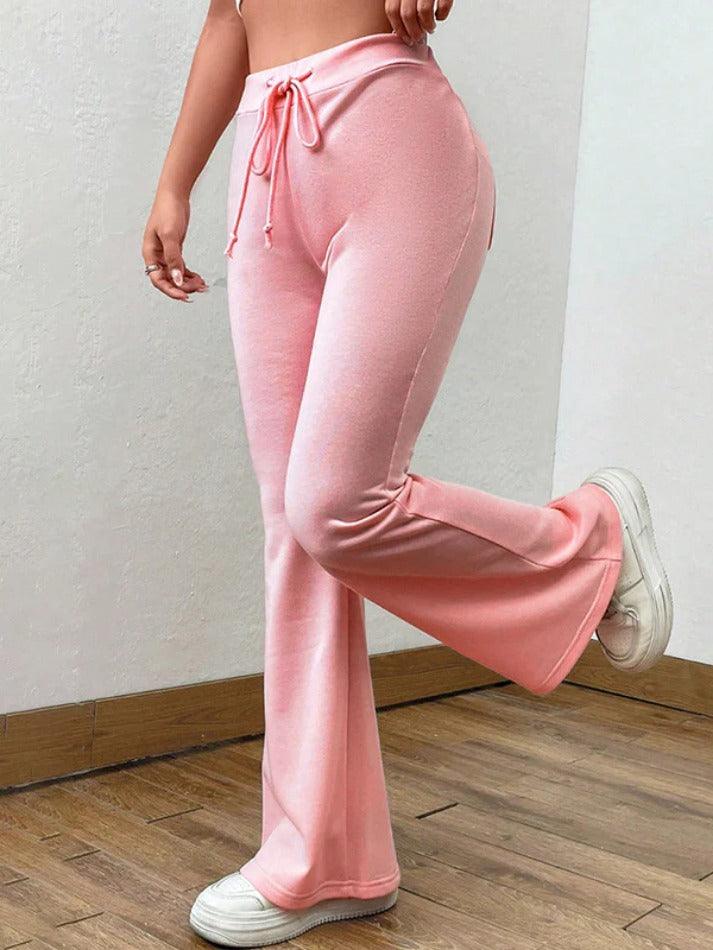 Solid Drawstring Flare Leg Pants