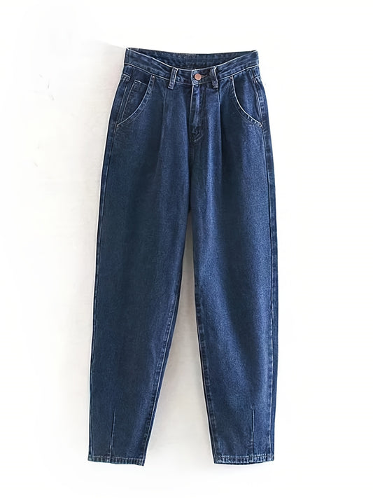 「binfenxie」High Rise Long Denim Blommers, Loose Baggy Fit Narrow Hem High Waist Denim Joggers, Women's Denim Jeans & Clothing