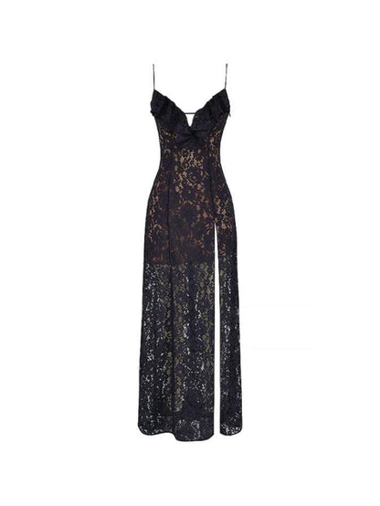 Lace V Neck High Split Maxi Dress