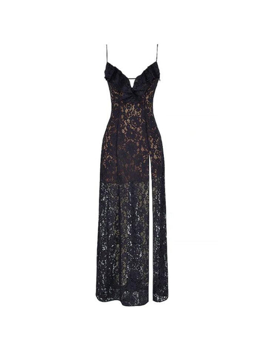 Lace V Neck High Split Maxi Dress