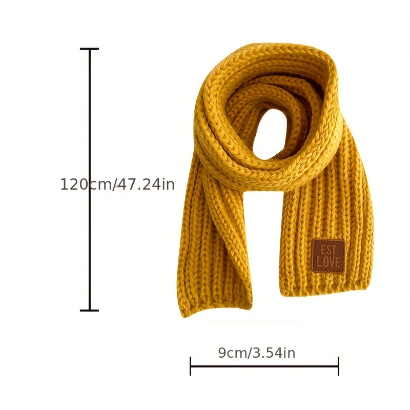 1pc Children's Scarf, Solid Color Versatile Warm Knitted Neck For Autumn And Winter Student