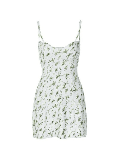 Green Floral Print Y2K Mini Dress