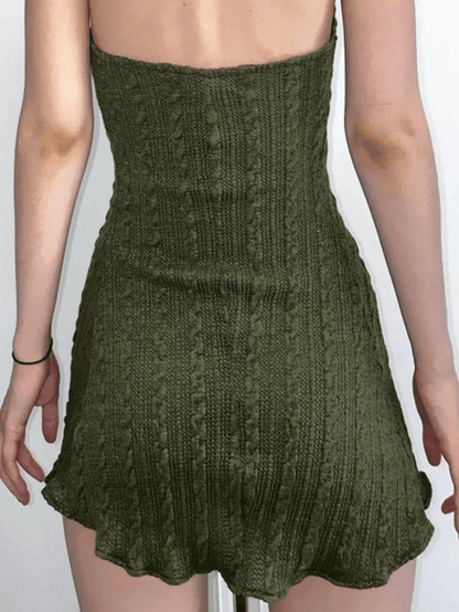 Green Halter Knitted Mini Dress