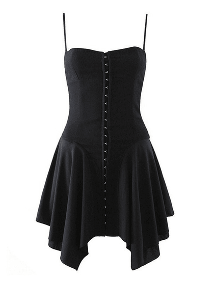 Irregular Eye Hook Slip Mini Dress