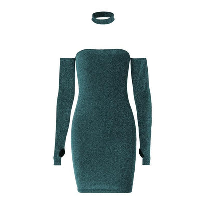 Textured Gloves Off Shoulder Long Sleeve Backless Mini Dress