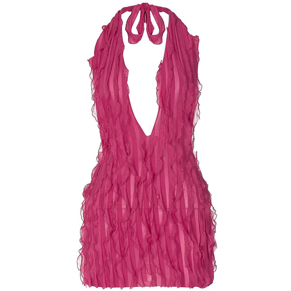 Textured Ruffle Solid Halter Self Tie V Neck Backless Mini Dress