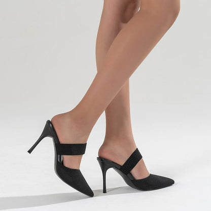 Futurecen- Women Minimalist Mule Pumps Knit Pointed Toe Stiletto Heels