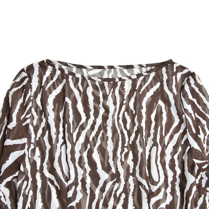 Sheer Mesh See Through Zebra Print Long Sleeve Zip-Up Contrast Maxi Dress