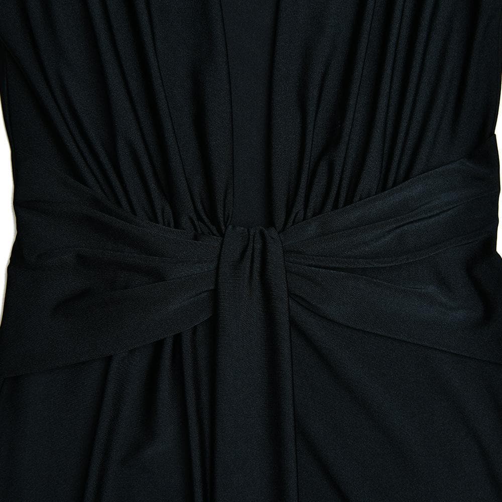 Long Sleeve V Neck Ruched Slit Solid Irregular Maxi Dress