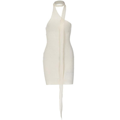 Halter Backless Irregular Sleeveless Solid Mini Dress