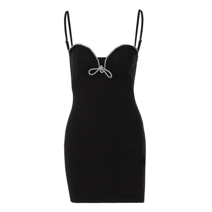 Knotted Solid Sweetheart Neck Backless Cami Mini Dress