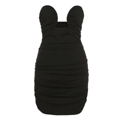 Hollow Out Ruched Solid Tube Dress