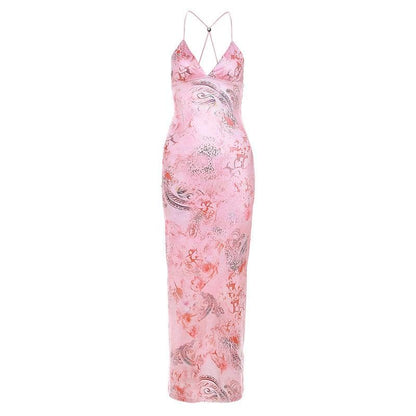 Butterfly Applique Backless V Neck Maxi Dress