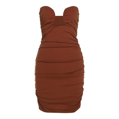 Hollow Out Ruched Solid Tube Dress