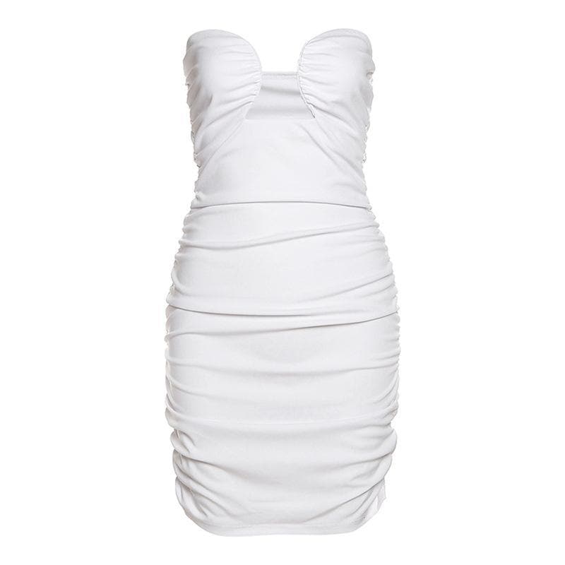 Hollow Out Ruched Solid Tube Dress