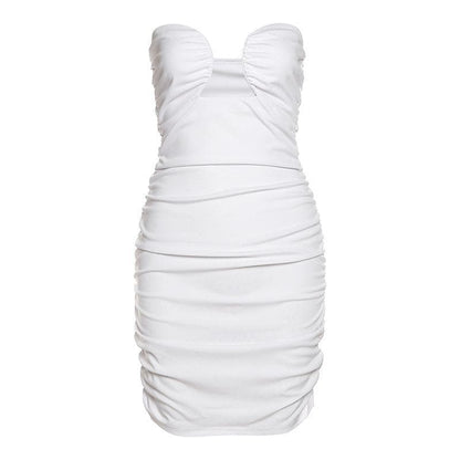 Hollow Out Ruched Solid Tube Dress