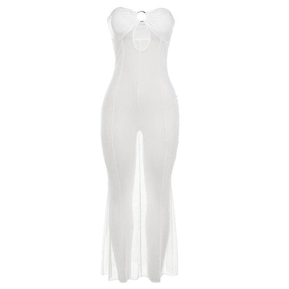 Mesh See Through O Ring Hollow Out Backless Tube Cut Out Maxi Dress