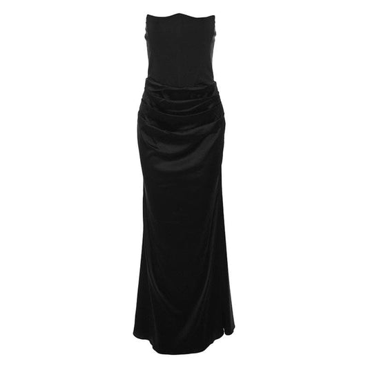 Corset Solid Ruched Backless Tube Maxi Dress