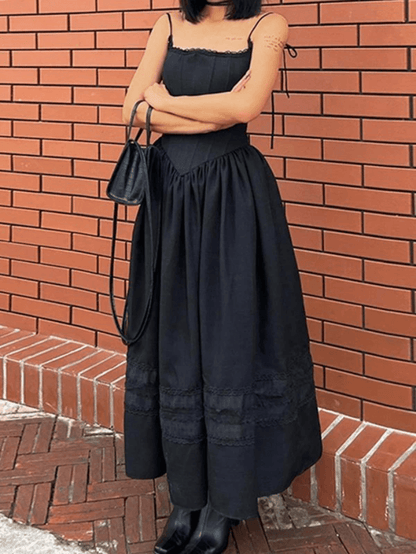 Lace Up Corset Black Maxi Dress